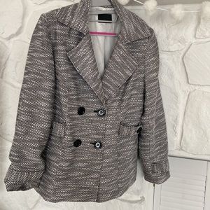 Cynthia Rowley tweed pattern double breasted lined black & white jacket
